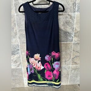 CRAZY PRINT Ladies Women’s Size XS Black & Pink Floral Dress Crochet Top